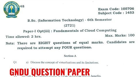 Gndu Bsc IT 6th Semester Fundamentals of Cloud Computing Question Paper | Bsc IT 6th Semester Paper