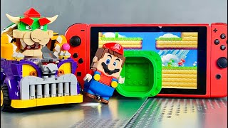 Lego Mario enters the Nintendo Switch and battles Bowser to save the green and red Yoshi! #legomario