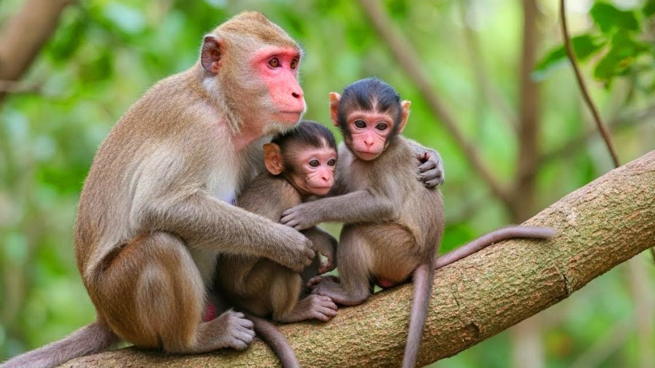 Monkey Family Bond 🐒 Adult Protecting Young Ones