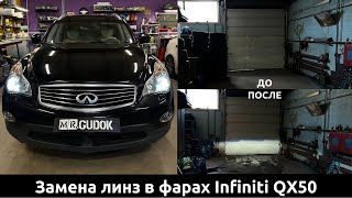 Адаптивные фары Infiniti QX50. Штатные линзы не светят!! Меняю на доработанные Hella. До/После