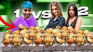 PUEDO COMER MÁS HAMBURGUESAS que 2 PERSONAS?  Mi novia y mi hermana ME RETAN!!