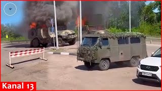 The moment kamikaze drone attacks Ural truck in Russian territory