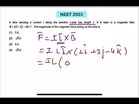 NEET 2023 A wire carrying a current I along the positive x-axis has length L. It is kept in a magne 14 NEET 2023 A wire carrying a current I along the positive x-axis has length L. It is kept in a magne