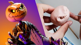 Making a PUMPKIN REAPER! Mixed Media Sculpture from Polymer Clay Time-lapse | Ace of Clay