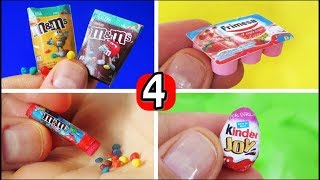 Diy 4 Miniatures de Comidas para Barbie Hacks Fácil de Hacer   Yogurt, Kinder Egg, Candys mini food