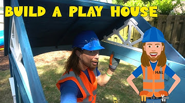 Playhouse for Kids building.  Handyman Hal builds Kids Play House with Tools