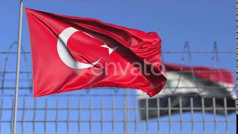 Waving Flags of Turkey and Syria Separated By Barbed Wire | Motion Graphics - Envato elements
