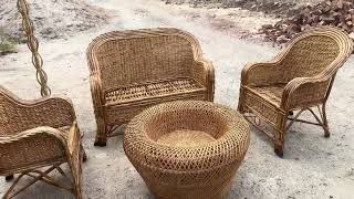 Cane 2 seater sofa set with handcrafted rattan sofa with chars table set for living room