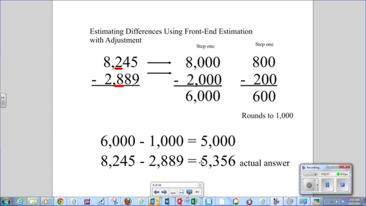 Estimating Sums and Differences with front end estimation with