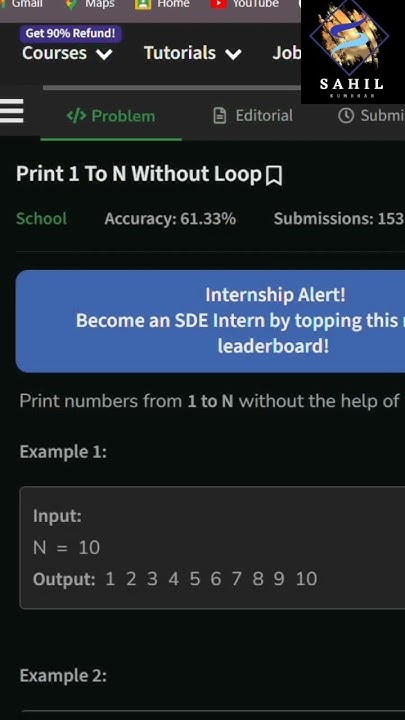 Print 1 to N Without Loop 👨‍💻🔥🔥|| Geeks for Geeks || #gfg #coding # ...