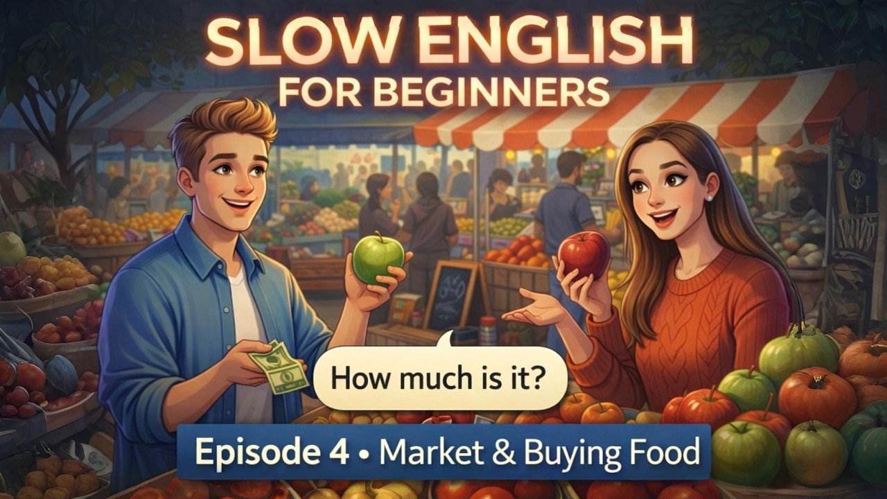 Slow English Conversation for Beginners – Episode 4 | At the Market, Buying Food, Money & Questions