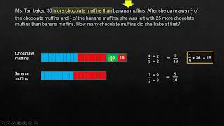 Primary 6 - Whole number and Fractions - Solving word problems using models: Singapore Math