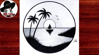 Easy circle scenery drawing | Pencil drawing in circle | Scenery drawing