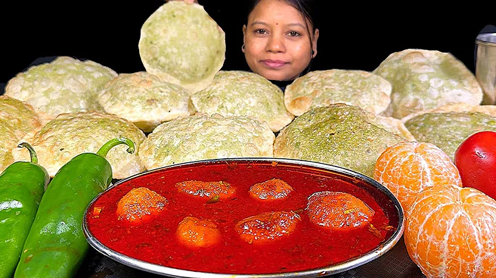 EATING LUCHI/PURI (Koraishutir Kochuri) SPICY DUM ALOO, ORANGE & CHILLI | EATING SHOW 