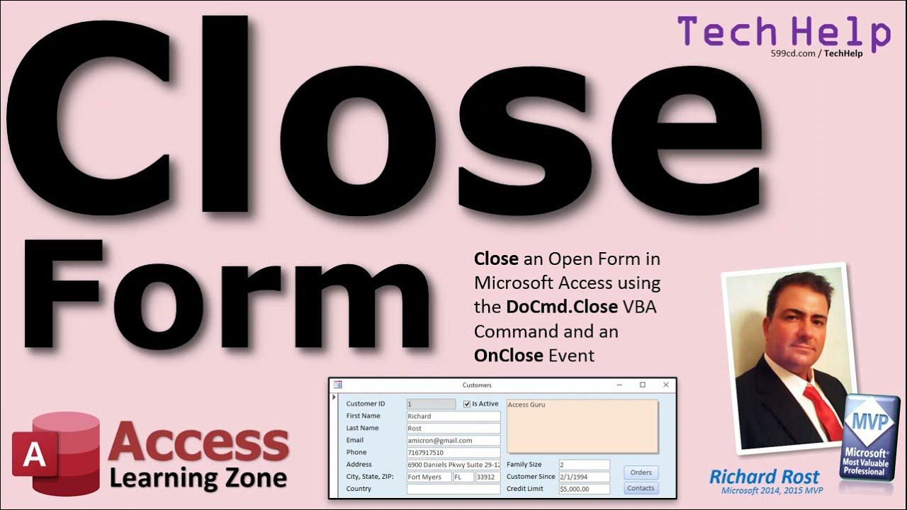 Close an open form in microsoft access using the docmd close vba