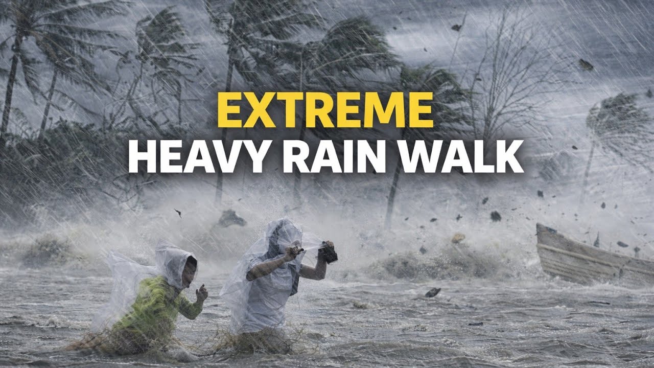 Extreme Heavy Rain Walk in a Village Street | Relaxing Heavy Rain to Fall Asleep To