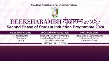 Deeksharambh | Student Induction Programme 2020 | Second Phase | Day-3 | MANUU