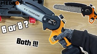 MEDBOT 6+8Inch Electric Chainsaw/ Cordless chainsaw 6 or 8 Inch？Both  available! Unboxing and Try!