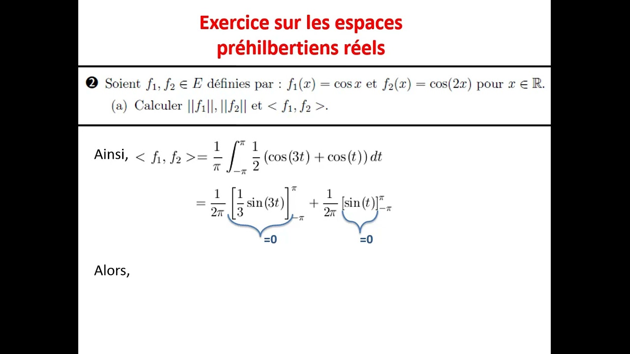 Exercice sur les espaces préhilbertiens réels (produit scalaire - projection orthogonale - distance)