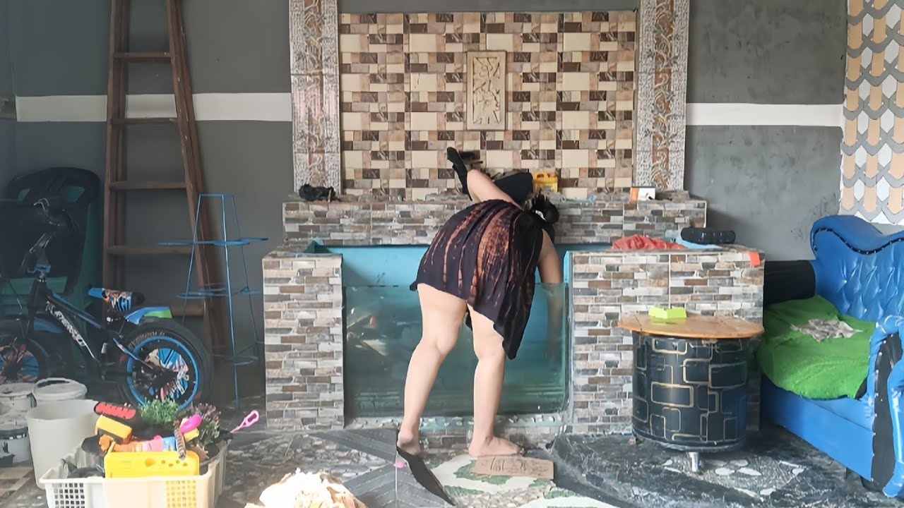 Cleaning a fish pond that has not been used for a long time