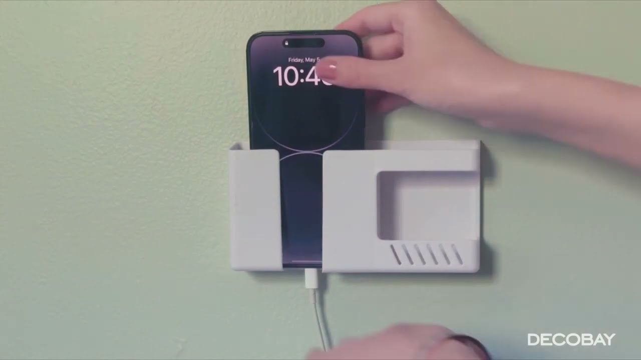 Luckybay D3 Wall Mount Phone Holder | Adhesive Charging Stand & Storage Box