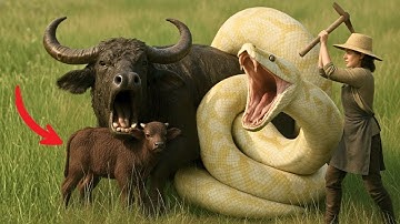 Brave Heroes Save a Buffalo from the Deadly Coils of a Giant Python