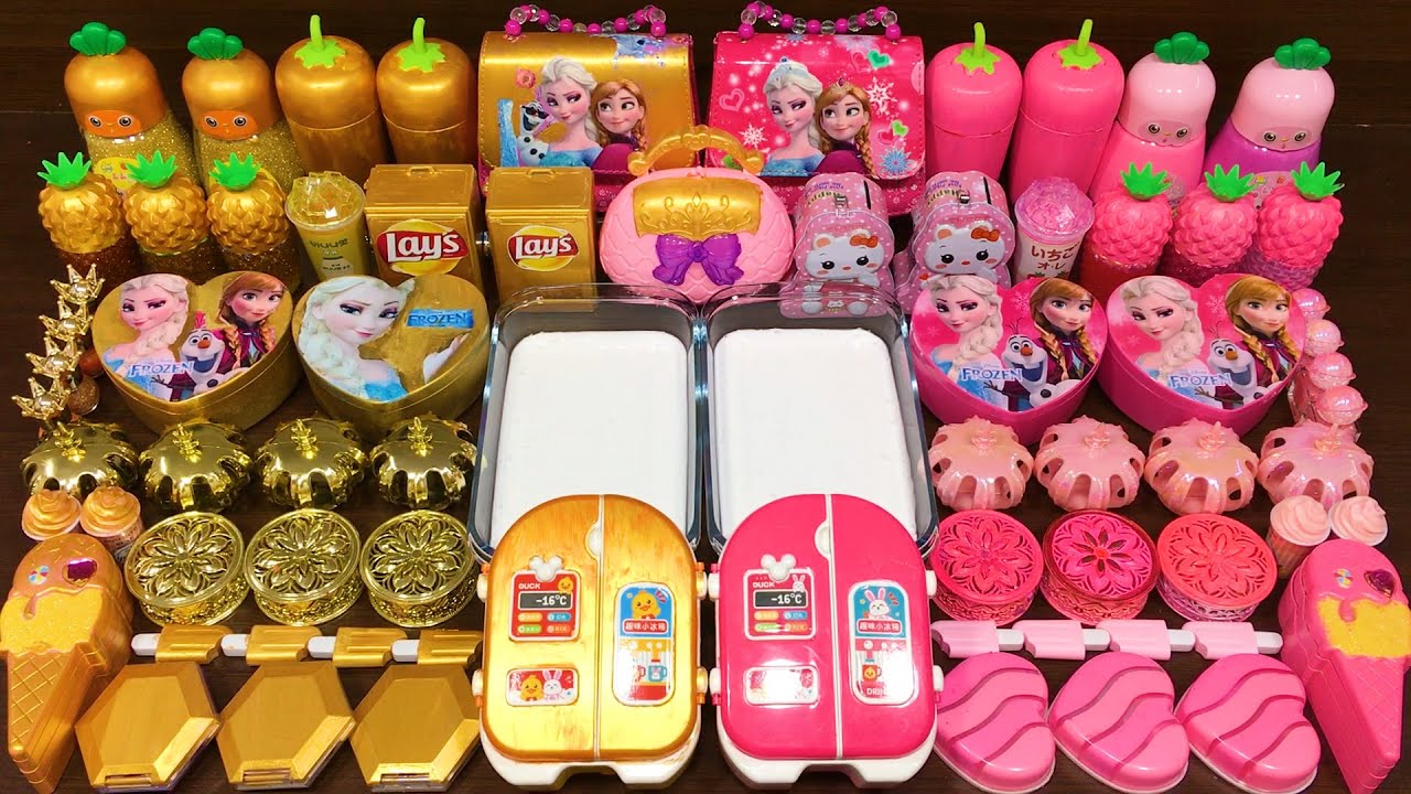 GOLD vs PINK! Mixing Random into GLOSSY Slime ! Satisfying Slime Video 