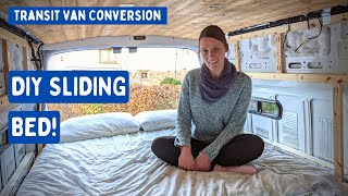 DIY Campervan Sliding Bed (Couch to Bed in Seconds!) | Transit Van Conversion E21