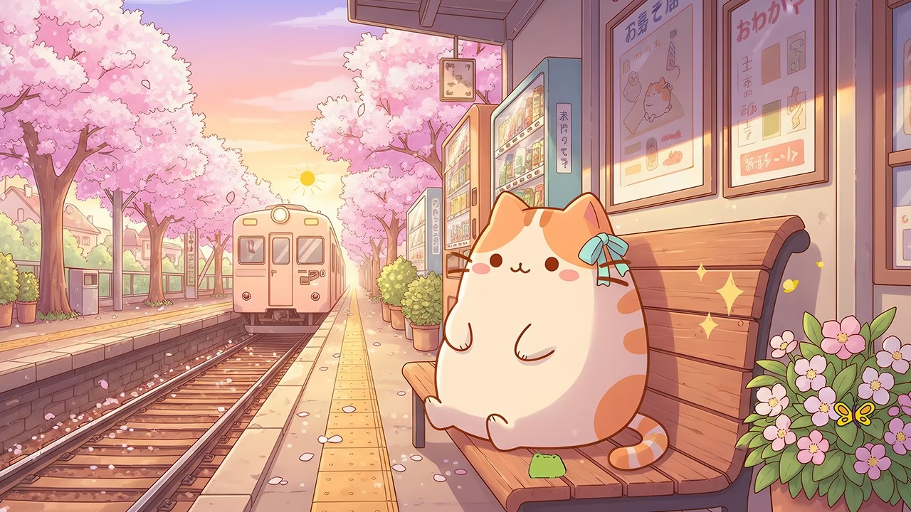 Cat’s Spring Train Station 🌸 Relaxing Lofi Music for Study & Focus 🎶 Gentle Aesthetic Vibes