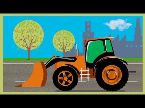 Construction vehicles tractor excavator cartoon for kids