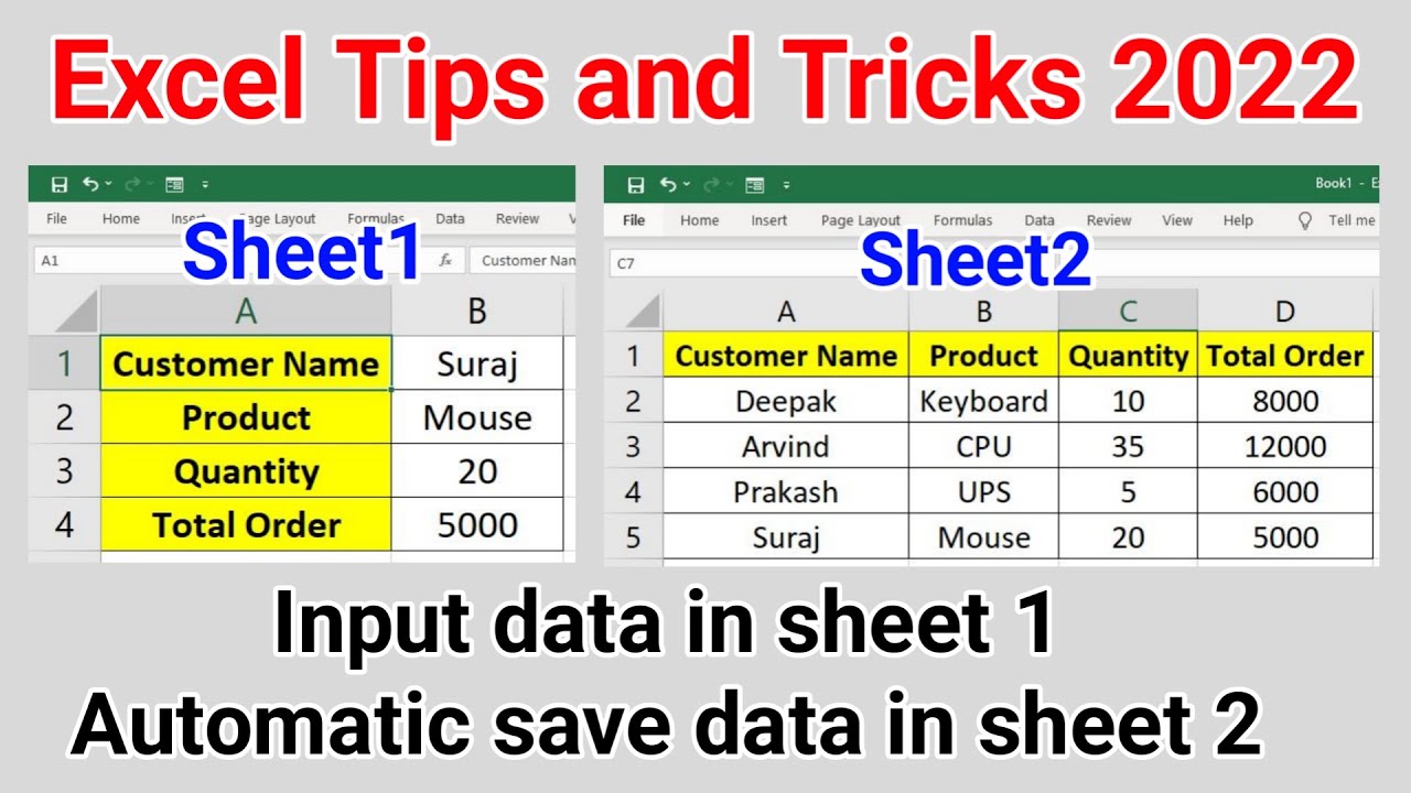 Input data in sheet 1 automatic save data in sheet 2 | Excel tips and ...