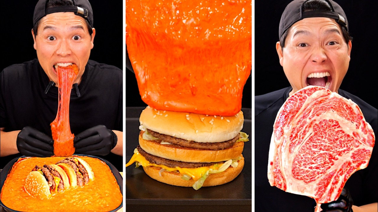 ASMR Cooking | Hot Cheetos Mozzarella Sticks, Wagyu Burger & Protein Pizza | Eating Sounds