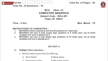 MCA 5TH SEM COMPUTER GRAPHICS A NOV 2019 | PTU