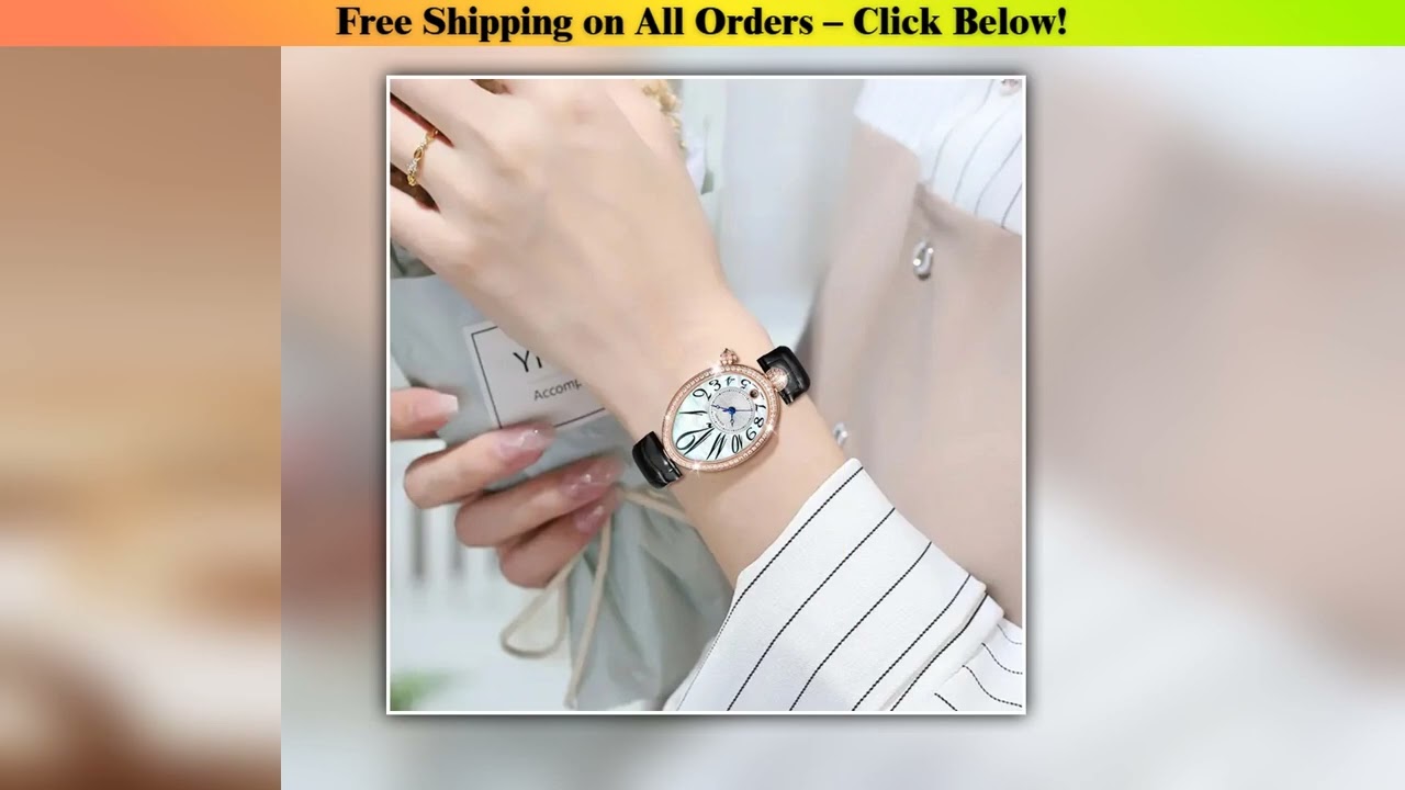 ROLENDO Mother-of-Pearl & Diamond Automatic Watch for Women Oval Dial Sapphire Crystal Calendar