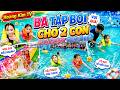 Đi tập bơi cho 2 con và chơi cầu trượt tại hồ bơi