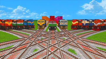 9 COLORFUL TRAINS CRAZY CRISS-CROSS ON BRANCH CURVED SHARP BEND TRACK #55 | BeamNG.Drive-Train 2022