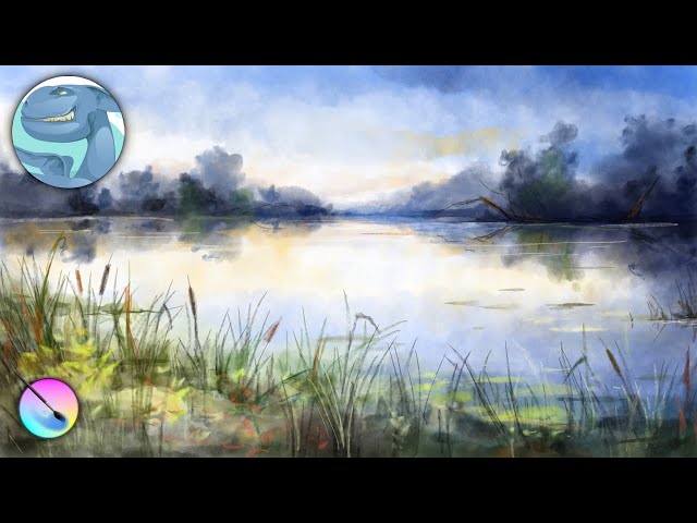 Landscape with a lake. Krita speedpaint.