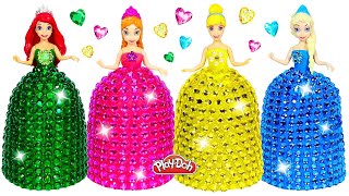 DIY Making Play Doh Super Sparkle Dresses for Disney Princess Miniature Dolls