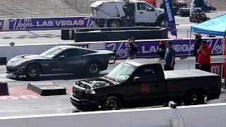 2005-2013 Chevy Corvette C6 Z06 Vs 2014-2018 GMC Sierra Turbo Truck Drag Race 4K UHD LS Fest West