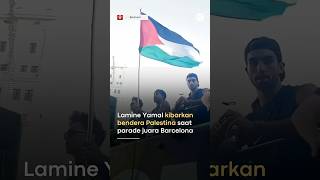 Lamine Yamal kibarkan bendera Palestina saat parade juara Barcelona