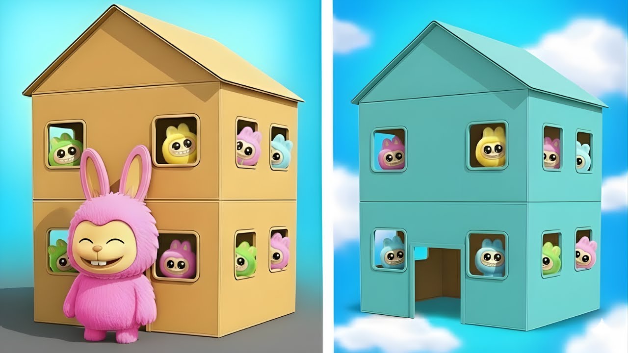 Большое приключение Лабубу! 🏠😺 Картонный DIY и креативные постройки! ✨