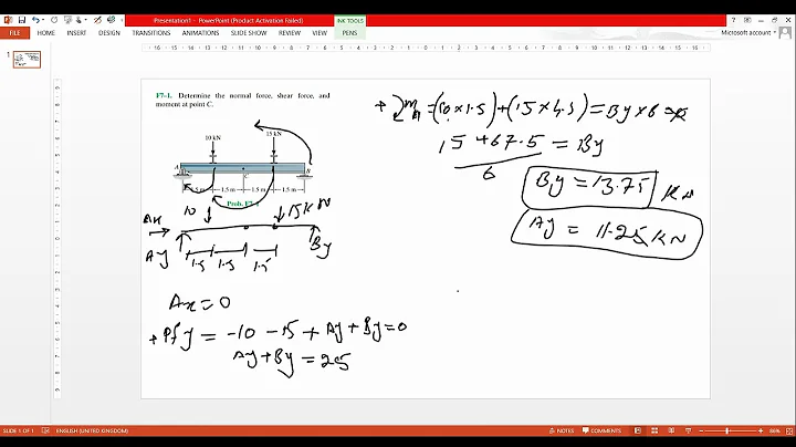 Determine the normal force, shear force, and moment at point C.