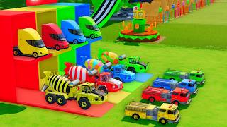 Garage with Colors - ALL MIXER TRUCK WITH DOUBLE FLATBED TRAILER TRUCK, TESLA, RENAULT, DAF, MAN