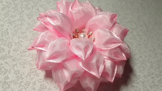 Самый нежный цветок, который я когда-либо делала из лент. Канзаши. Kanzashi.