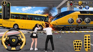 😱Luxurious Bus Vs Metro Train Crashed 💥 || 3D driving class 2 || 🔥Car Simulator Gameplay #trending screenshot 2