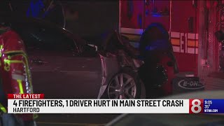 4 firefighters, 1 driver injured in Hartford crash