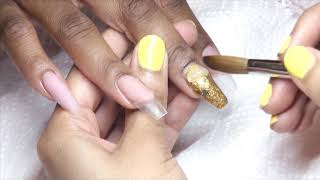 nails coffin acrylic gold chrome elegant