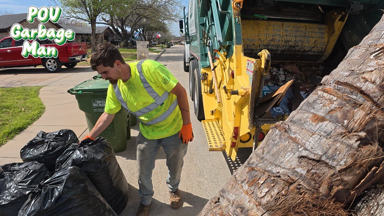 Rear Loader Garbage Truck Packing Bulk & Heavy Trash - Garbage Man POV | 4K Full HD