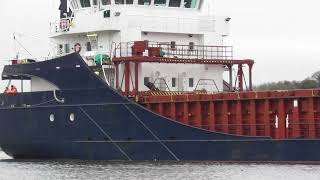 General cargo ship FRI PORSGRUNN 89 x 13m at Drogheda Port. 17 Dec 2023.