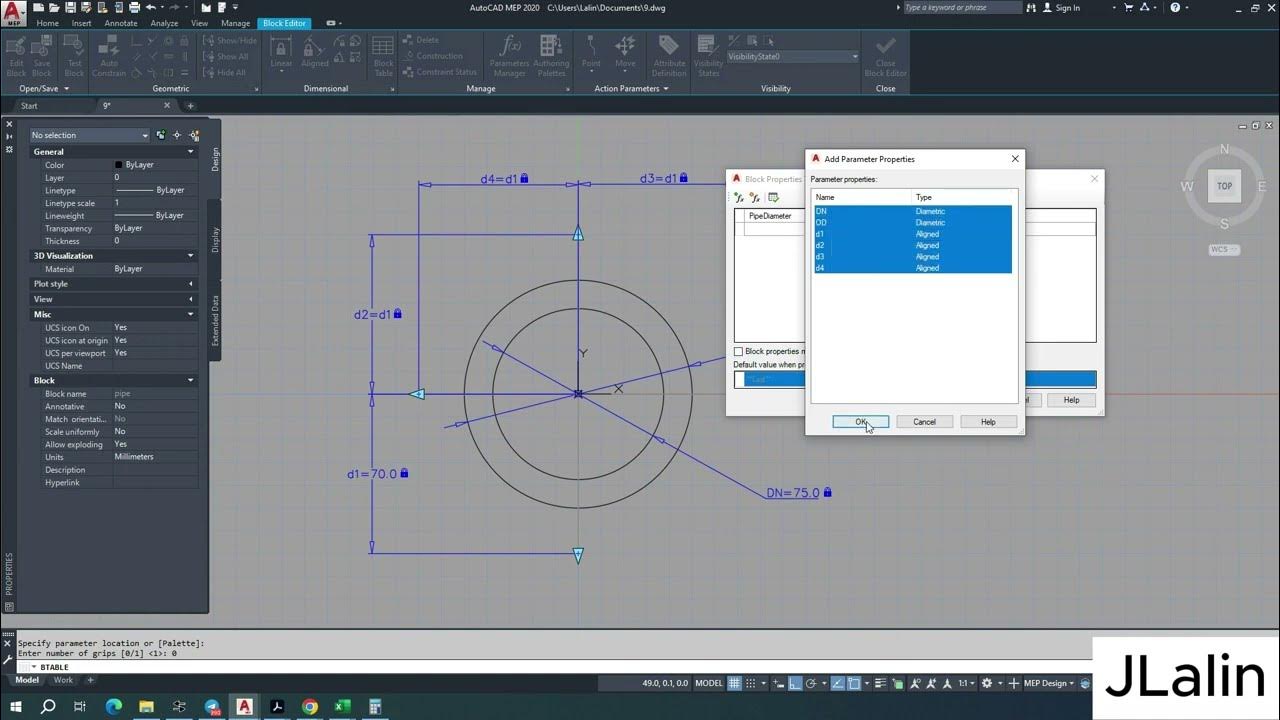 Autocad block table in block edditor, pipe cross section YouTube